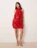 ASOS EDITION embellished sequin shard halterneck mini dress in red