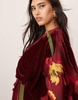 ASOS EDITION embroidered volume flare sleeve grecian cut out velvet maxi dress in burgundy