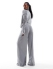 ASOS DESIGN long sleeve ruched wide leg jumpsuit in gray