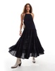 Free People square neck tiered midaxi dress in black