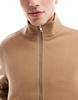 ASOS DESIGN wool look harrington jacket with funnel neck in camel