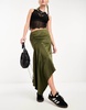 COLLUSION studios asymmetric satin skirt in khaki - part of a set