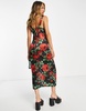 River Island floral satin cami midi slip dress in black