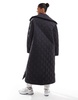 ASOS DESIGN waterfall collar double stitch quilt longline coat in black