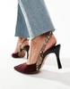 ASOS DESIGN Samber slingback stiletto heels in burgundy and snake mix