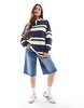 Cotton On oversized long sleeve polo fleece in stripe