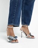 River Island heeled sandals with bow detail in silver