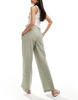 Vila linen mix pinstripe wide leg pants in green