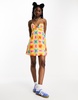 COLLUSION mini printed satin summer slip dress in multi