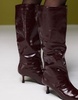 ASOS DESIGN Crimson pull-on kitten heeled knee boots in burgundy