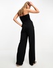 River Island bardot corset detail jumpsuit in black