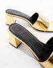 ASOS DESIGN Hundred mid block heeled mules in gold