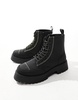 ASOS DESIGN lace-up boots in black with chunky sole and contrast stitch