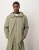 ASOS DESIGN rubberized trench coat with hood in khaki