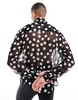 ASOS DESIGN relaxed sheer shirt in large polka dots with tie neck in black