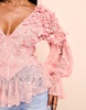 ASOS LUXE mesh long sleeved top with velvet flowers and pearl embellishment in pink