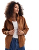 ASOS DESIGN suedette funnel neck bomber jacket in tan