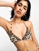 River Island frill traingle leopard print bikini top in brown