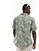 ONLY & SONS revere collar linen mix shirt in sage Hawaiian print