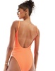 Cotton On thin strap low scoop swimsuit in orange crinkle