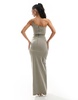 Vesper exclusive asymmetric one shoulder bodycon maxi dress in stone