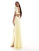 ASOS DESIGN Tall satin corset detail chiffon bias cut maxi dress with flutter sleeve in lemon