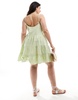 COLLUSION Plus cotton linen tiered dress with bunny tie and ring detail in sage