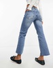 Mango cropped kick flare jeans in light blue