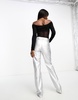 Naked Wardrobe leather look wide leg pants in silver croc