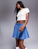 River Island denim pleated mini skirt in lightwash blue