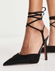 ASOS DESIGN Wide Fit Prize tie leg high heeled shoes in black