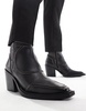 ASOS DESIGN heeled cuban boots in black leather with stitch detail