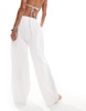 COLLUSION elastic waist linen look beach pants in white