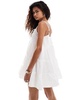 COLLUSION cotton linen tiered sun dress with bunny tie and ring detail in white