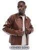 ASOS DESIGN faux leather harrington jacket in brown