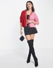 Whistles cropped wool cardigan in pink and red contrast