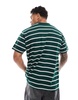 Brave Soul oversized high neck striped T-shirt in dark green & white