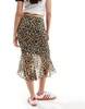 Mango leopard print midi skirt with asymmetric hem in brown