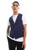 French Connection linen formal suit vest in blue