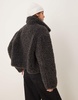 ASOS DESIGN short curly borg faux fur jacket in charcoal