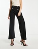 River Island wide leg tailored pants with button detail in black