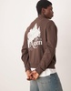 ASOS DESIGN boxy oversized sweatshirt with scenic print in brown