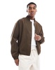 ASOS DESIGN oversized faux suede bomber jacket in brown