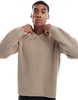 ASOS DESIGN oversized boxy fit heavyweight knitted wool mix cable sweater with collar in taupe