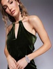 River Island velvet jumpsuit in olive green