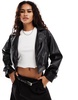 ASOS DESIGN faux leather glam 80s crop jacket in black