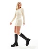 Cotton On ladder knit long sleeve mini dress in ecru