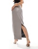 River Island tailored faux leather midaxi skirt in light gray