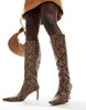 ASOS DESIGN Canberra heeled 90s knee boots in brown snake