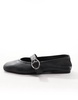 ASOS DESIGN Wide Fit Luxe Premium Leather Mary Jane ballet flats in Black